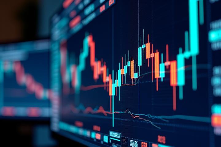 Complex technical analysis chart with multiple indicators and trend lines