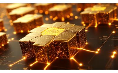 Decentralized finance concept, interlocking blocks