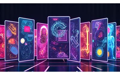 Stylized abstract NFTs displayed on a screen
