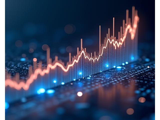A financial graph superimposed with abstract NFT elements, representing advanced market valuation and trend prediction.