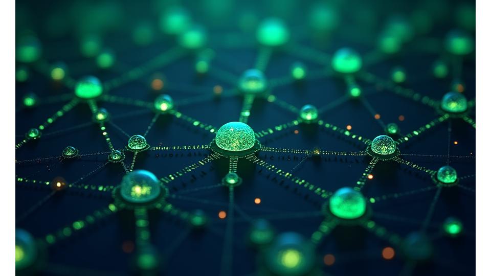 Visual representation of interconnected nodes in a blockchain network, showing health indicators.