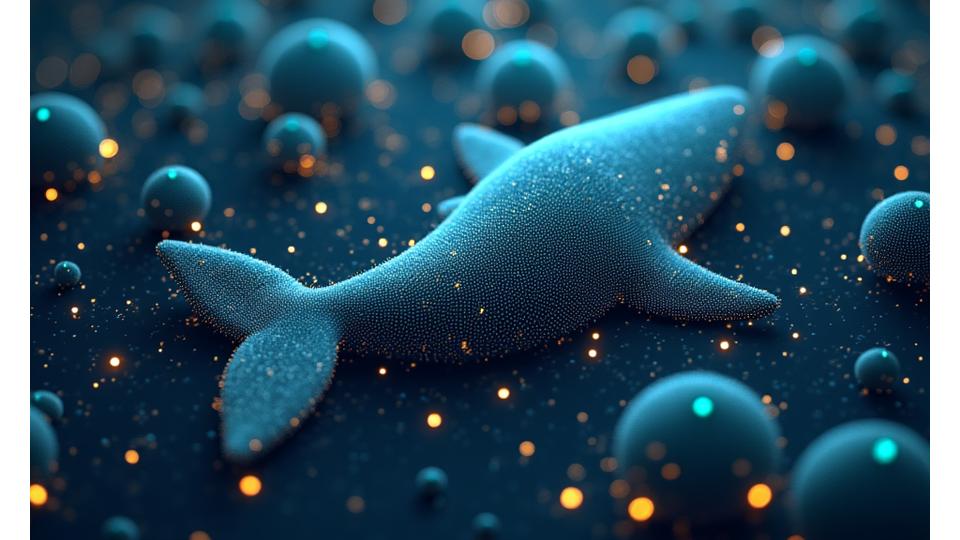 Visualization of large cryptocurrency transactions flowing between wallets, depicting whale activity.