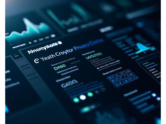 A sleek, dark-themed dashboard displaying anonymized crypto data flows and privacy setting toggles.