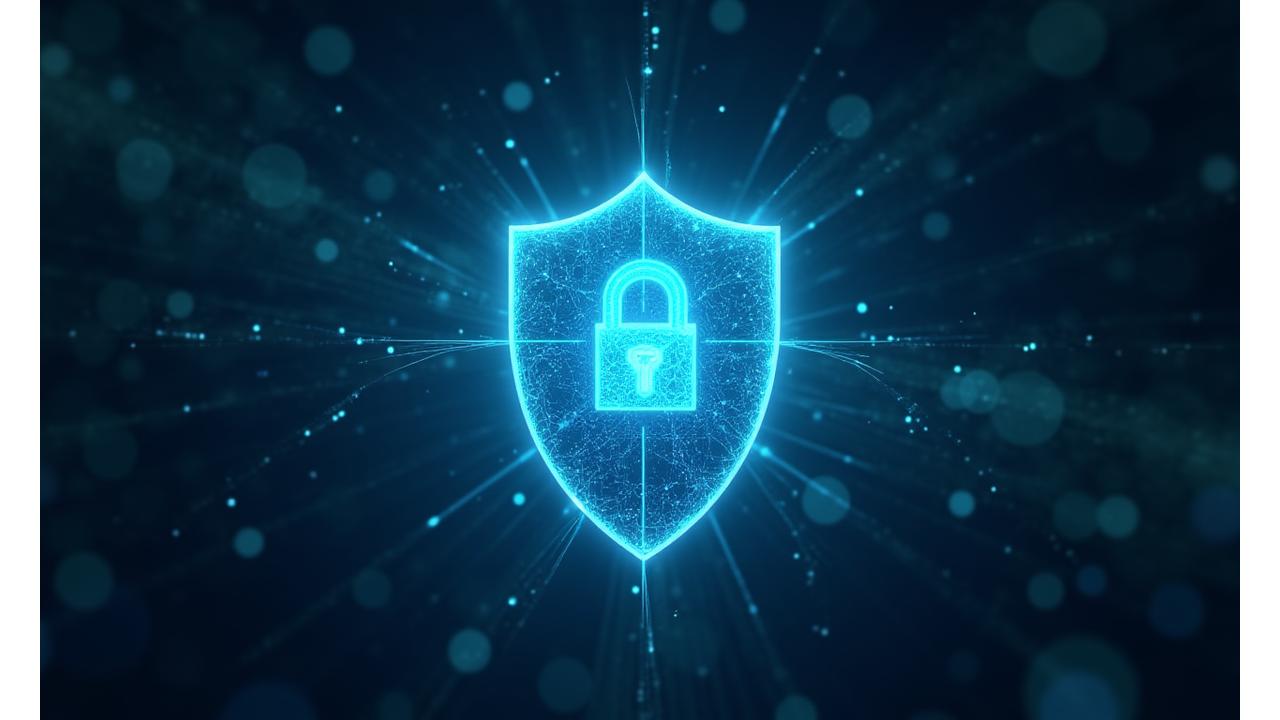 A gleaming digital shield protecting a blockchain network, symbolizing robust data privacy and security at Aster.