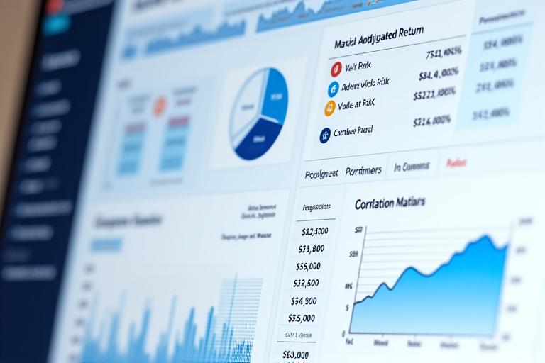 Statistical dashboard displaying probability distributions, VaR metrics, and correlation analysis for crypto assets