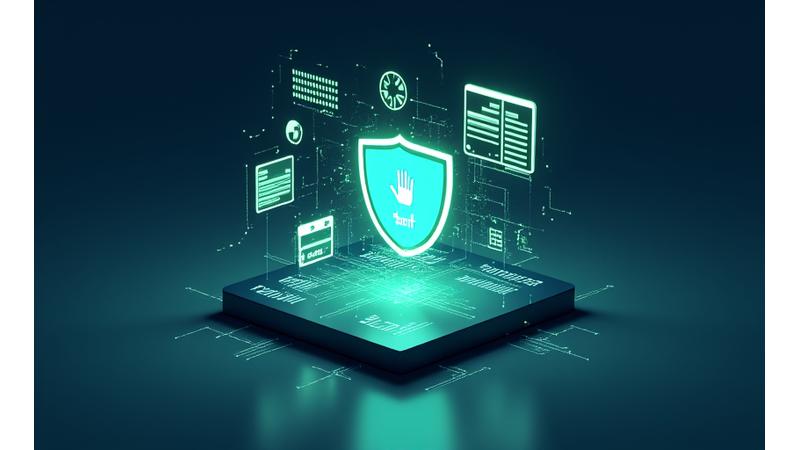 Depiction of a protective shield with data flowing around it, emphasizing liability limitation and user roles.