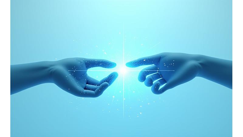 Abstract illustration of a digital handshake over a network of data points, representing agreement and data exchange.