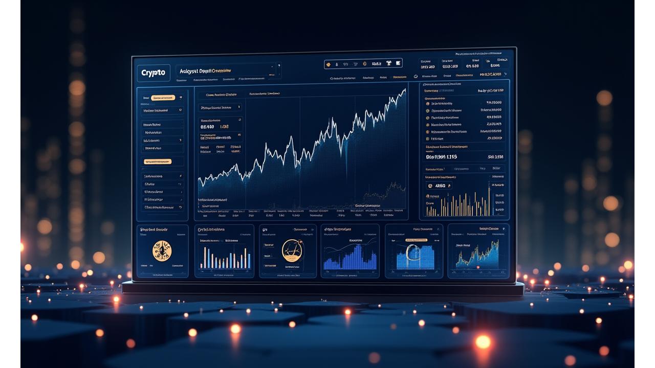 A sophisticated, dark-themed crypto analysis dashboard displaying real-time trending coins, charts, and data.